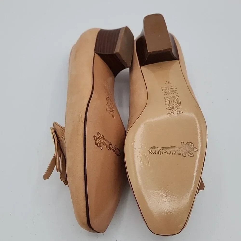 Rodolfo Valentino Vintage Nude Slip On Loafers Block Heels EU Size 37